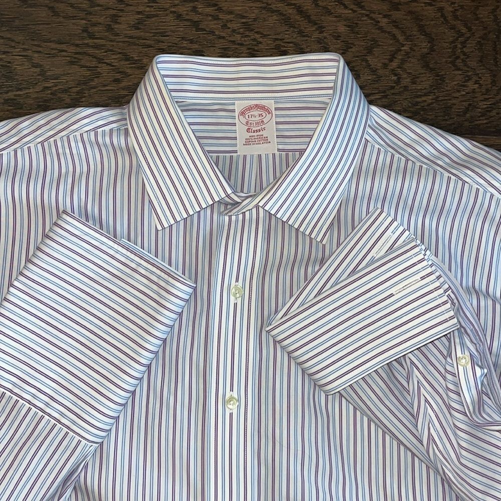 Brooks Brothers French Cuff Blue & Purple Non Iron Classic Dress Shirt Supima